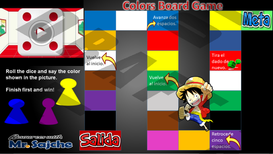 Board Game The Colors in Spanish Mr. Sajche