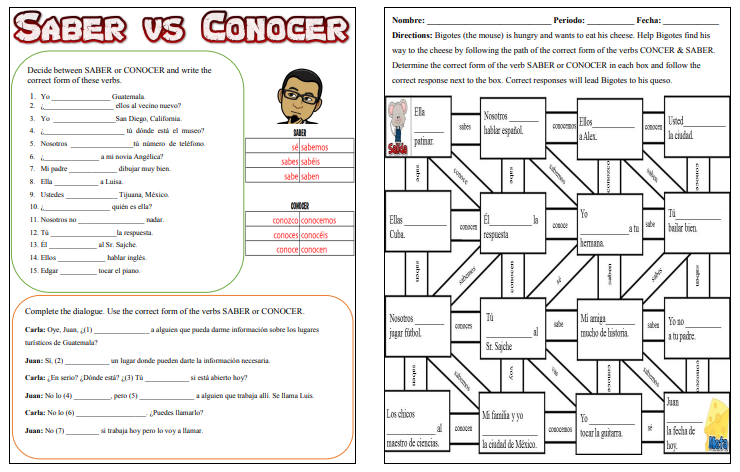 Saber vs Conocer Worksheets - Mr. Sajche